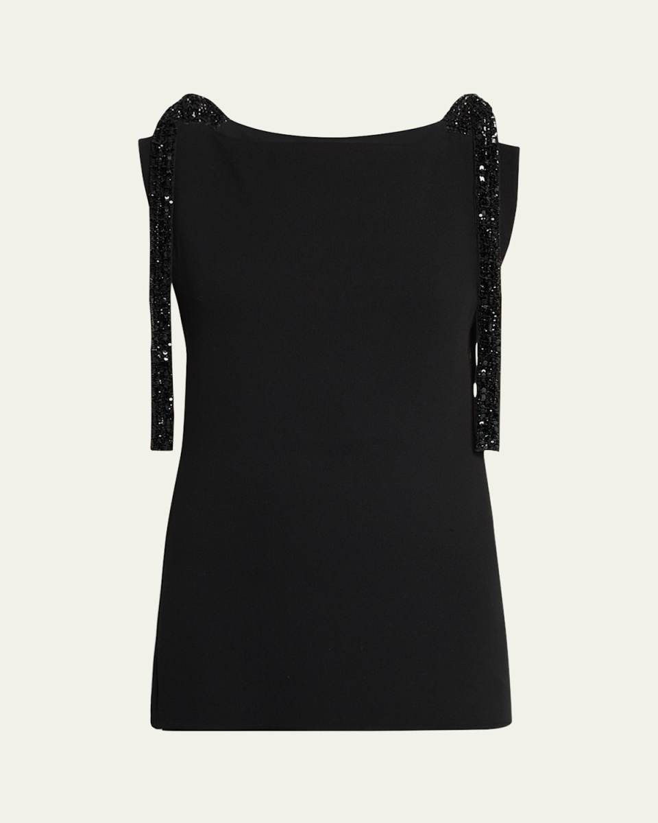 Bozuni Sequined Ribbon Structured Silk Top